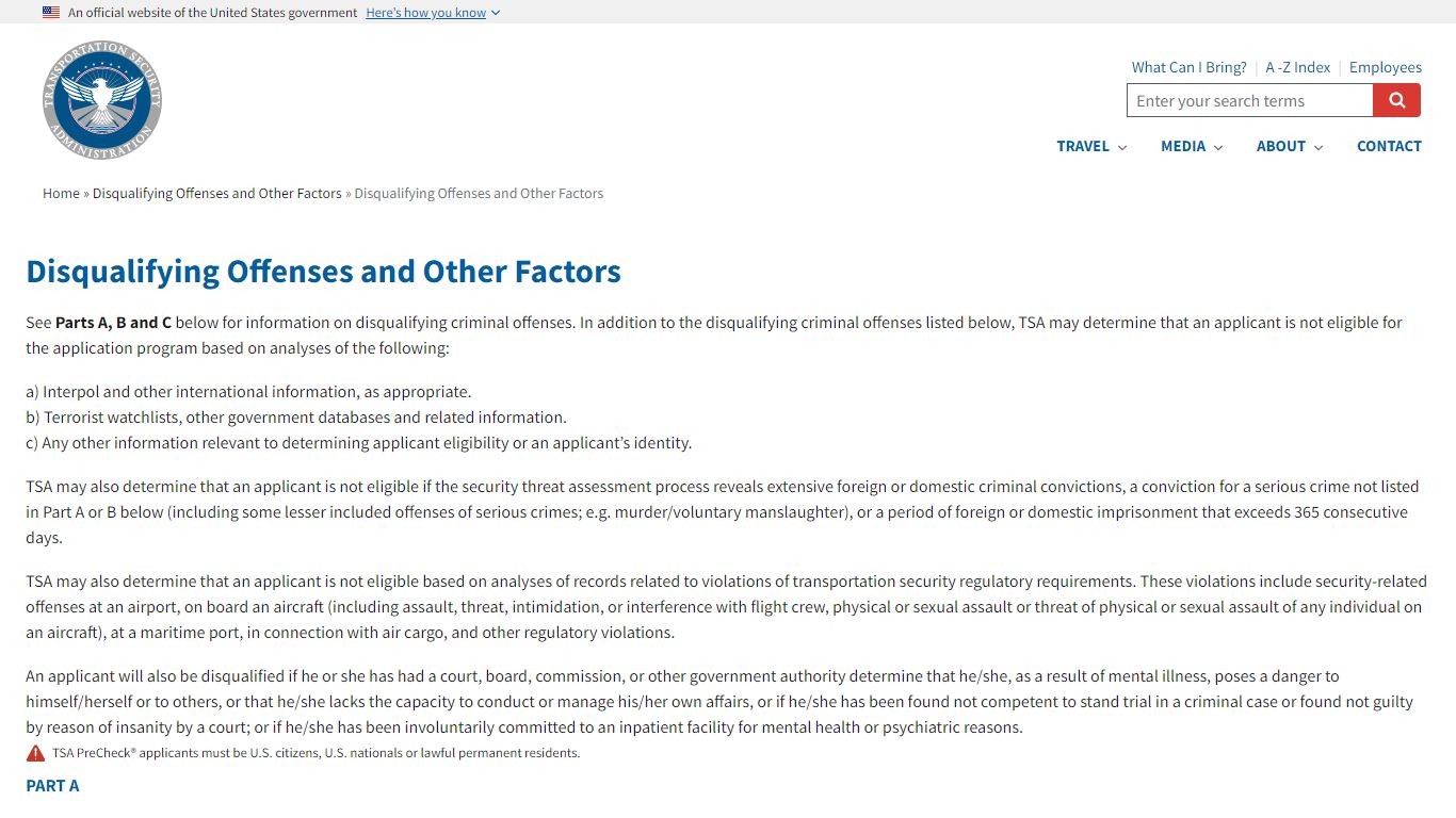 Disqualifying Offenses and Other Factors | Transportation Security ...